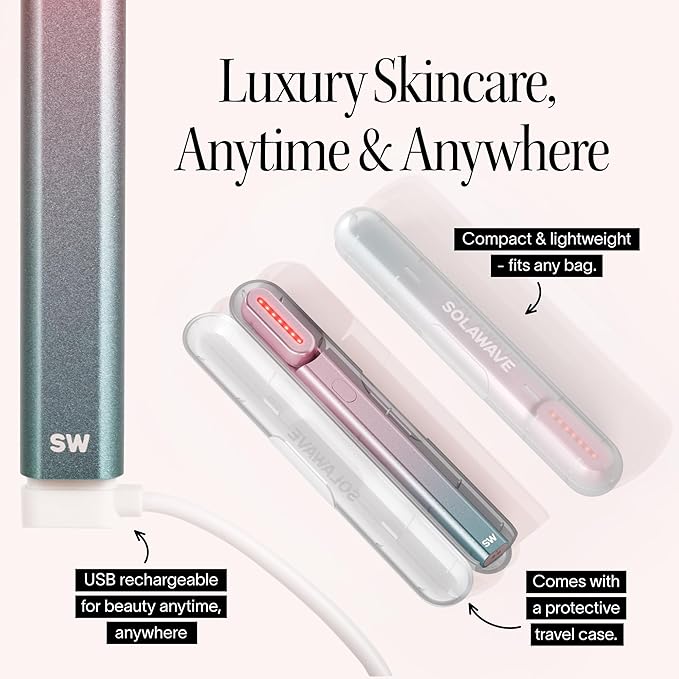 Solawave 4-in-1 Red Light Therapy Wand for Face &amp Neck | Beauty Device with Galvanic Current Massager &amp Warmth | Anti-Aging Wrinkle Reduction Skin Tightening Depuffing &amp Rejuvenation (