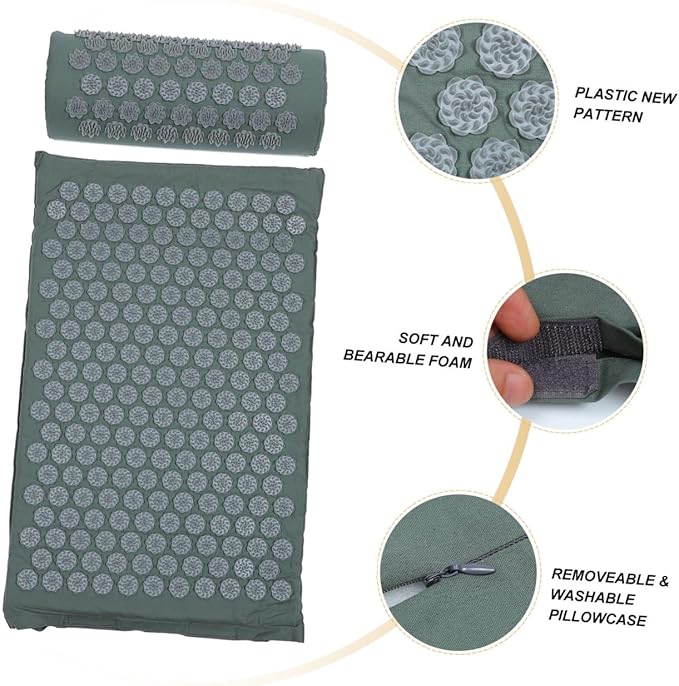 SECFOU Acupressure Massage Pillow Set with Portable Carrying Bag Shiatsu Therapy Cushion and Washable Yoga Massage Mat for Back and Neck Relief Home and Travel Use