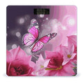 Pink Flower and Butterfly Bathroom Scale Automatic Power On/Off Body Scales LCD Backlight Display Square Digital Scale Rounded Corners Bathroom Scales for Home Bedrooms