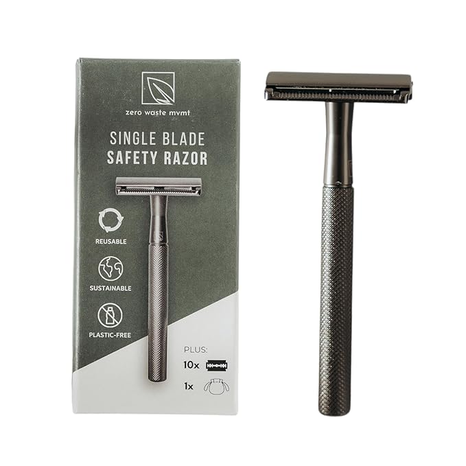 Single Blade Safety Razor for Men &amp Women (Onyx) Premium Aluminum Handle Reusable &amp Plastic-Free – Smooth Close Shave with Less Irritation – Includes 10x Blades &amp Travel Bag - Onyx