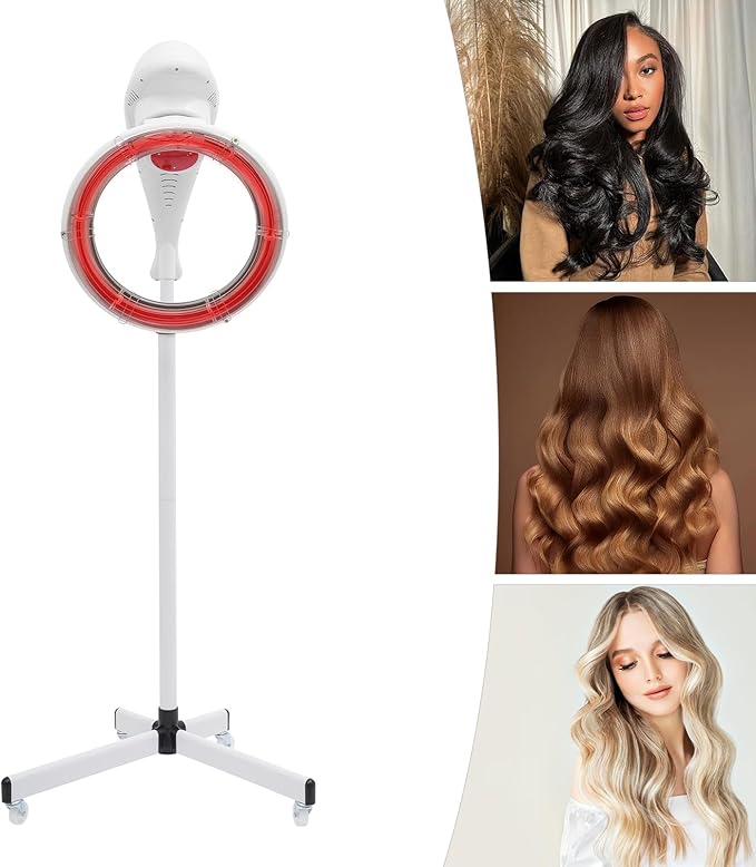 Premium Stand Hair Dryer Adjustable Temperature Professional Hair Color Processor with Rotate 360 ° Casters Styling Hair Processor for Professional Salon and Spa Use (White)