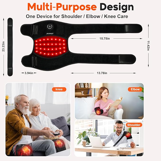 Red-Light-Therapy Infrared Light Knee Brace Wireless Rechargeable for Knee Shoulder Pain Relief 660nm &amp 850nm Infrared Therapy Heated Device for Knee/Shoulder/Joint/Elbow Gifts for Women Men