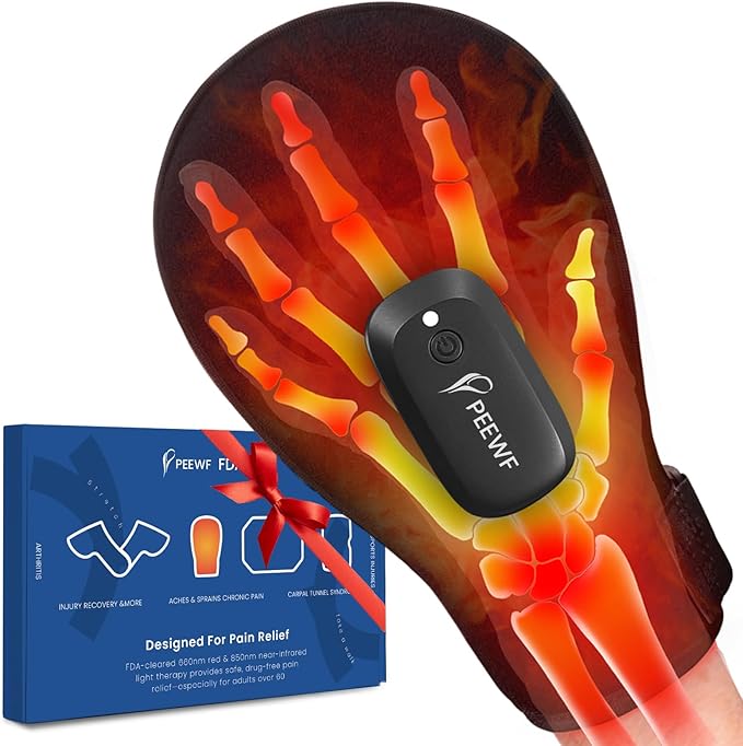 Wireless Red &amp Near-Infrared Light Therapy Glove for Hands – Arthritis Sore Muscles Relief | 30 Red &amp Near-Infrared LEDs + Built-in Gentle Heating Wires | Breathable | Auto 20-Min Shut-Off