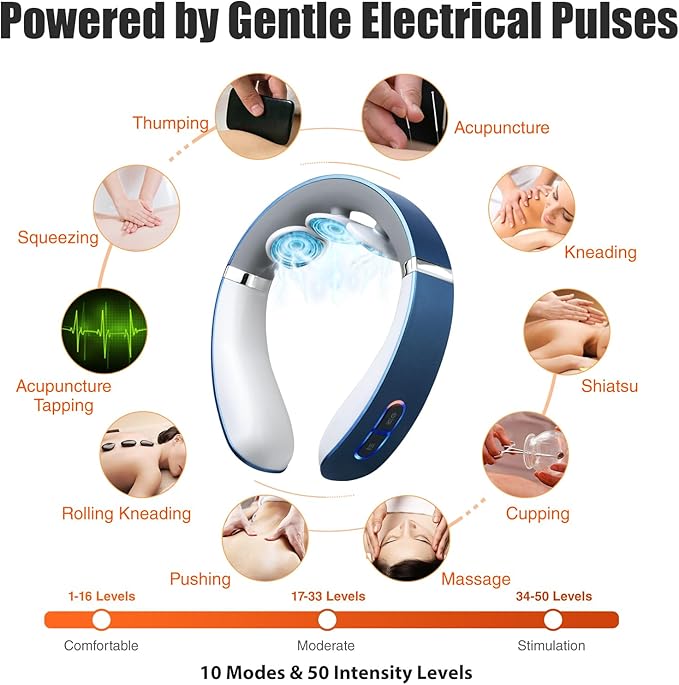 Neck Massager with Heat 9 Modes and 50 Intensity Cervical Massage with Adjustable Timers