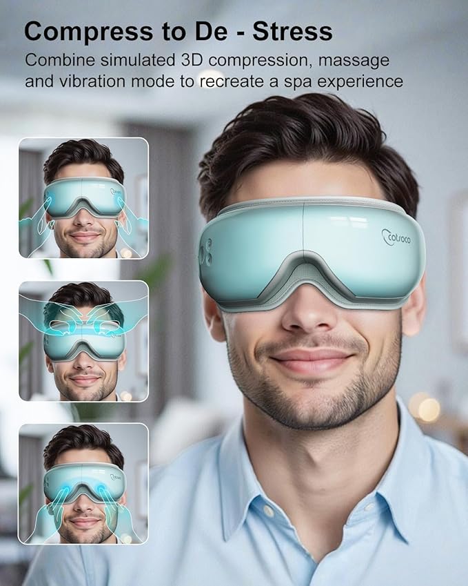 cotsoco Eye Massager with Heat Birthday Gifts for Women Heated Eye Mask with Bluetooth Music Relax &amp Reduce Strain Dark Circles and Improve Sleep Gift for Mom Dad Women Men (Blue)