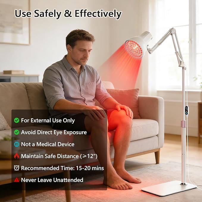 Home Infrared Heating Lamp for Body 150W High Power Infrared Lamp Red Light 660nm and Infrared Light 810-1000nm Adjustable Angle &amp 3 Brightness Adjustment &amp 10-90 Minute Timer for Home &amp