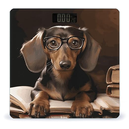 Dachshund Book Bathroom Scale Automatic Power On/Off Body Scales LCD Backlight Display Square Digital Scale Rounded Corners Bathroom Scales for Home Bedrooms