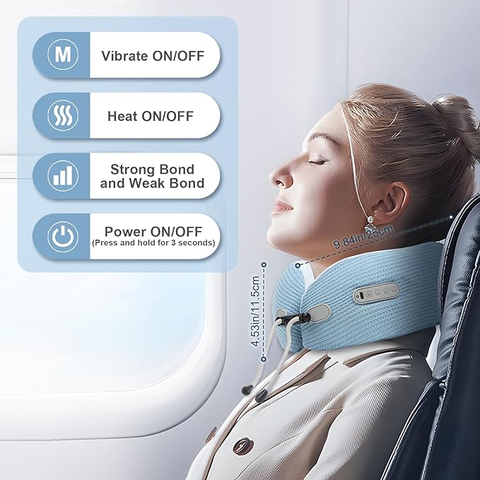 Electric Neck MassagerPortable Travel Pillow with Massage and HeatRechargeable Vibrating Neck Pillow MassagerPerfect for Pain Relief at Home OfficeTravelFathers Day Gift Ideas(Blue)