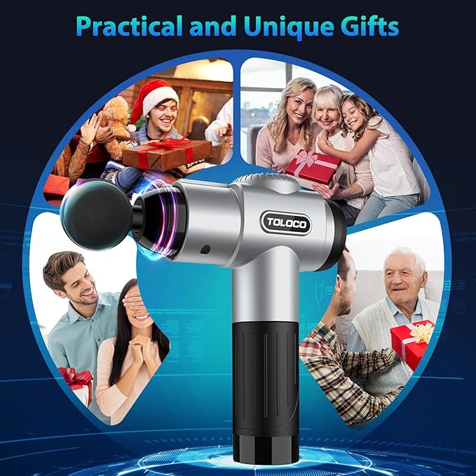 TOLOCO Massage Gun Muscle Massage Gun Deep Tissue for Athletes with 10 Massage Heads Electric Percussion Massager for Any Pain Relief Valentines Day Gifts for Him Her Silver