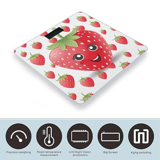 Strawberry Bathroom Scale Large LCD Backlight Display Digital Scale Rounded Corners Body Scales Automatic Power On/Off Bathroom Scales for Home Bedrooms