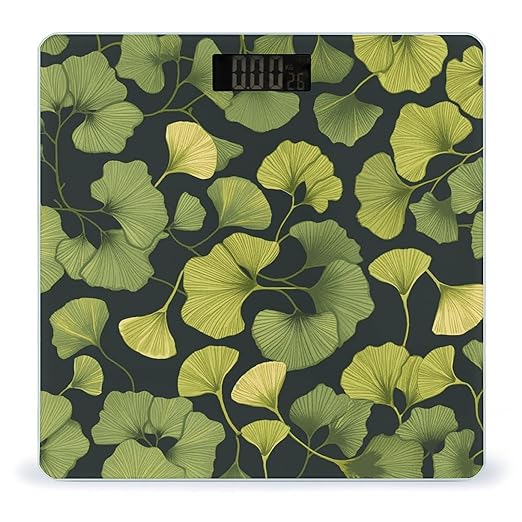 Ginkgo Biloba Scale for Body Weight Anti-Slip Tempered Glass Digital Bathroom Scales Clear LCD Display Weighing Scale Safe Rounded Corners Smart Scales