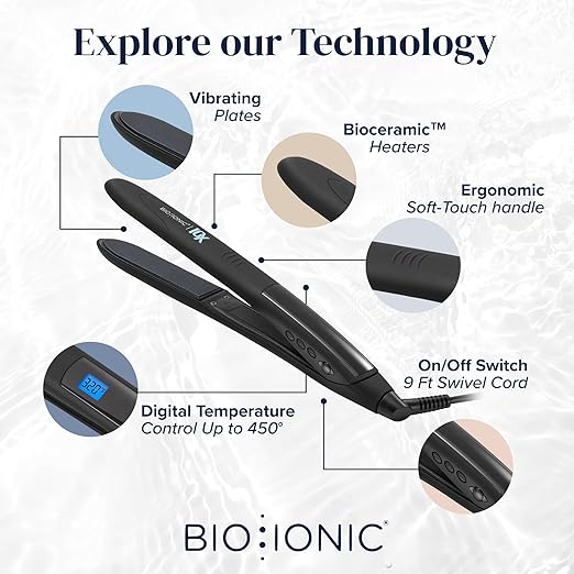 Bio Ionic 10X Styling Iron 1 Hair Straightener with Moisturizing Heat Technology Flat Iron for 10-Minute Styling Hair Straightener and Curler
