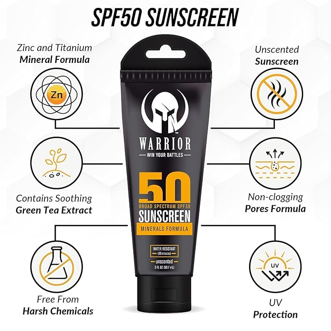 WARRIOR - WIN YOUR BATTLES - SPF 50 Sunscreen Lotion - 80 Minutes Water Resistant | SPF 50 Continuous Spray - Broad Spectrum Protection for UVA/UVB - Quick Dry Effective Formula | 3 Oz &amp 6 Oz