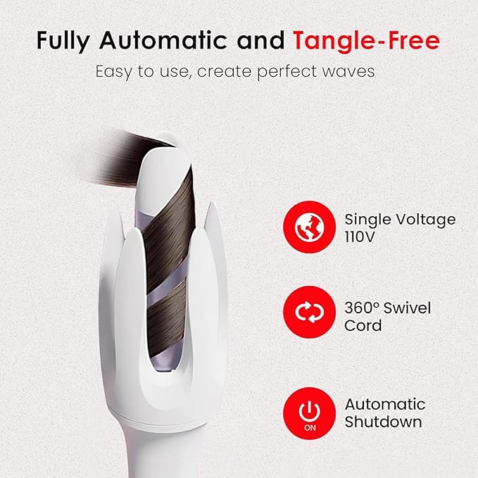 Automatic Rotating Curling Iron1.1 Inch Curling Wand with 3 Temp Ionic Hair Waver with Anti-Scald Design Dual Voltage Hair Curler Ceramic Coating for Long-Lasting Waves