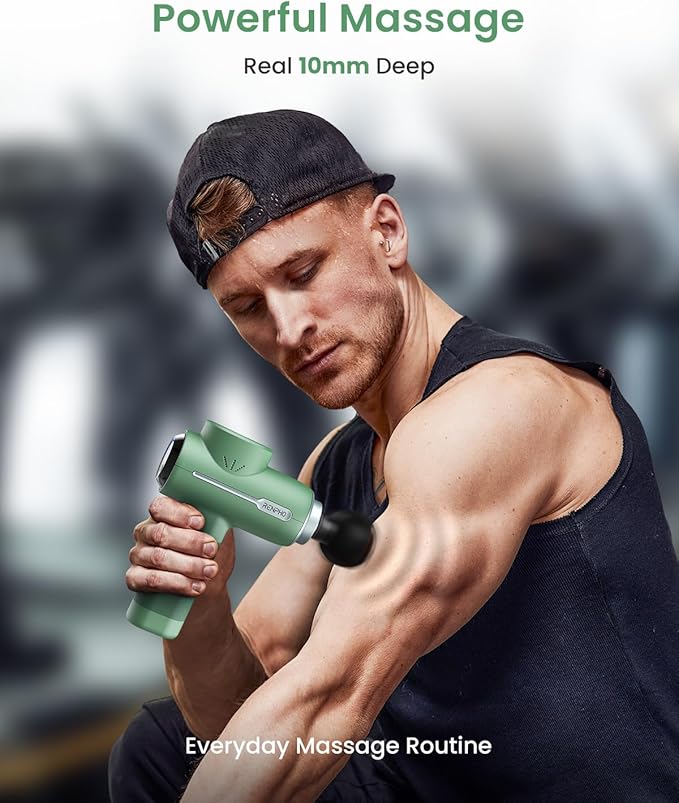 RENPHO Active Massage Gun Deep Tissue Percussion Massager for Back and Neck Portable Handheld Massager with 5 Speeds 5 Attachments Carry Case Green