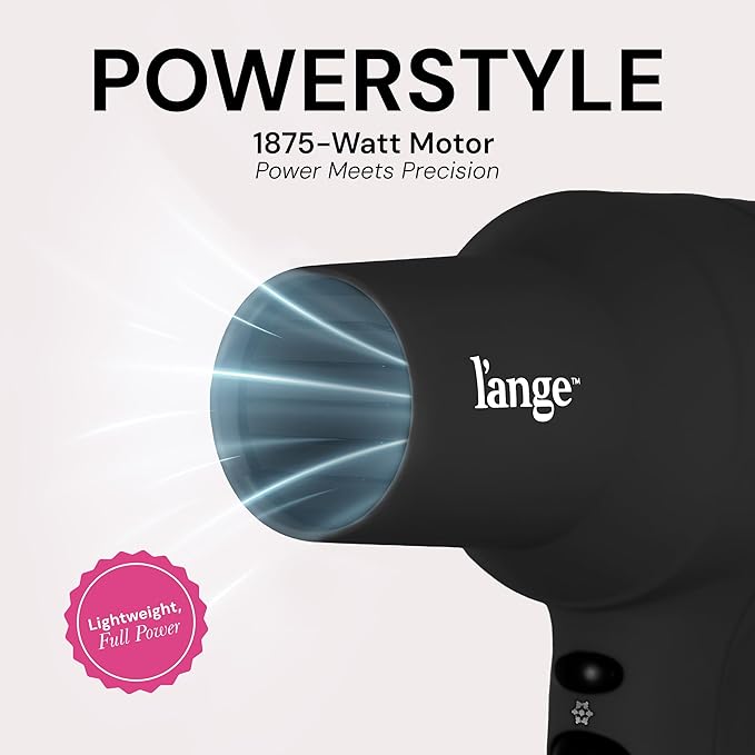 L'ANGE HAIR PowerStyle Turbo Ionic Hair Dryer | 1875 Watt Professional Blow Dryer with Diffuser &amp Concentrator | Multiple Heat &amp Speed Settings for Fast Drying | Salon-Grade Styling Tools Bla