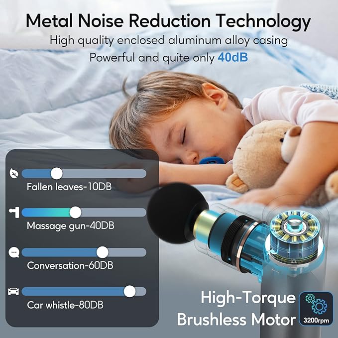 arboleaf Massage Gun Deep Tissue Balance of Power &amp Portability Full-Metal Percussion Massager with Silent Brushless Motor - Ultra-Quiet Pocket-Sized for Athletes Back Pain Relief Home Office Tra