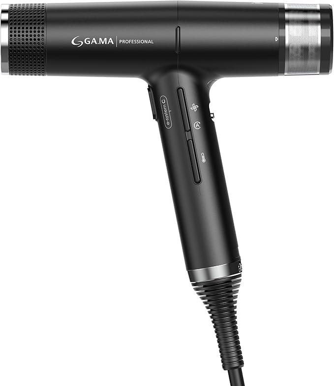 GA.MA iQ1 Perfetto Hair Dryer with 110000 RPM Intelligent Brushless Motor Oxy Active Technology Auto-Clean &amp Washable Filter Includes Diffuser &amp 3 Nozzles Black