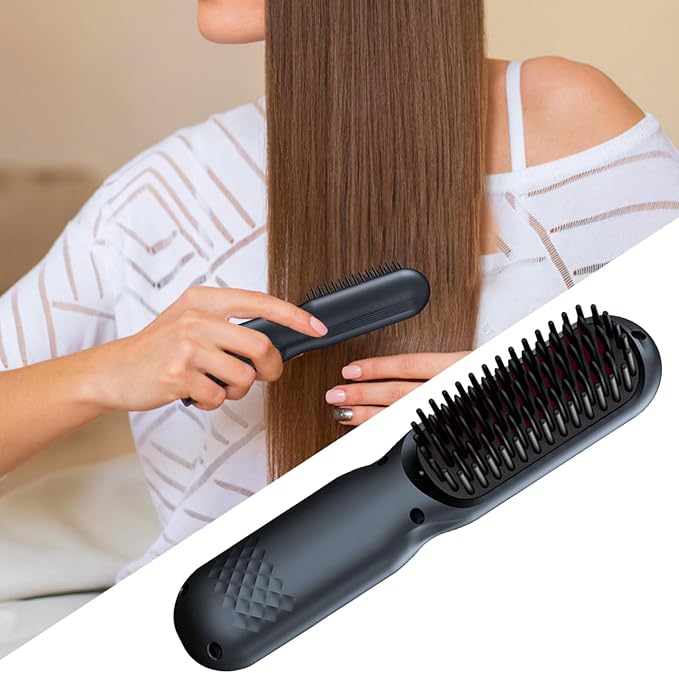 Hair Straightening Brush - Rechargeable 3-Temp Hot Comb - Negative Ion Hot Brush Hair Straightenerfor Women Volumizing Frizz Control Home Travel Party Wedding Birthday Christmas