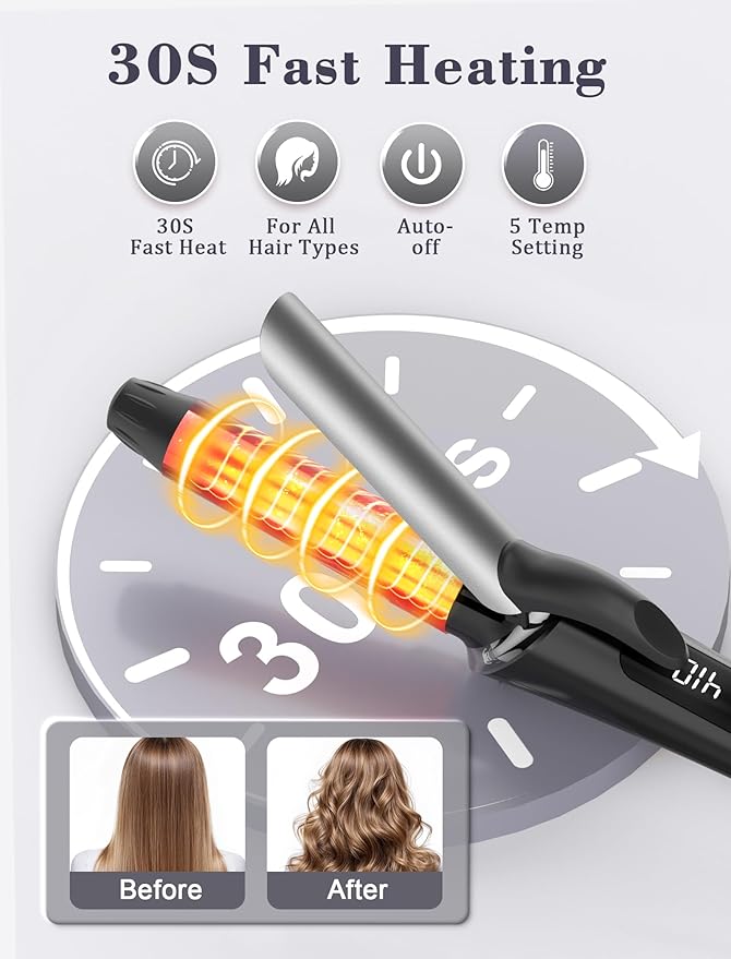 Travel Curling Iron 1 InchDual Voltage Curling Iron 110-240V with European PlugSmall Curling Wand for Women &amp Short Hair 5 Temp Digital Settings Auto-Off Anti-Scald CoverHeat-Resistant pad(G