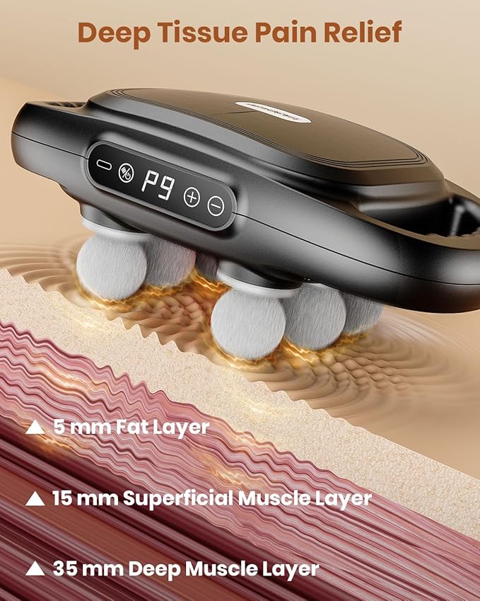 6-Head Massage Gun Deep Tissue Back Massager with 9 Adjustable Intensities &amp 9 Modes Electric Percussion Massager Gun Tool for Back/Shoulders/Legs/Arms/Neck (6 Head)