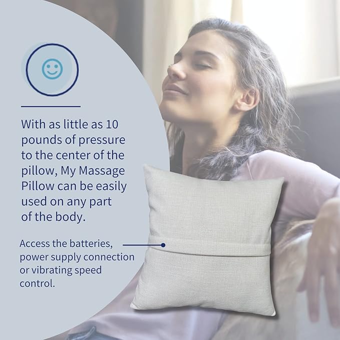Mymassagepillow- Pressure Activated Massage Pillow for Back Neck Feet &amp More - Stylish &amp Durable Neck and Back Massager &amp Sciatica Pillow - 13in x 13in - Machine Washable Cover (Navy Me