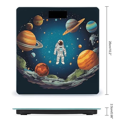 Outer Space Rocket AstronautScale for Body Weight with LCD High Precision Weighing Scales Fashion Sturdy Tempered Glass Weight Scales Easy-to-Read Digital Bathroom Scale for Daily 400lb