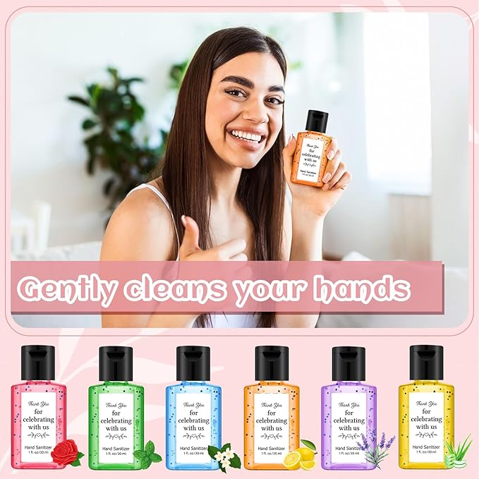 Frienda 24 Sets Wedding Hand Sanitizer Gift Set Travel Size Hand Sanitizers Gel Gift Bulk Mini Sanitizer for Wedding Baby Shower Home Appreciation Gifts for Guest Christmas Party Favor Bag Suffer