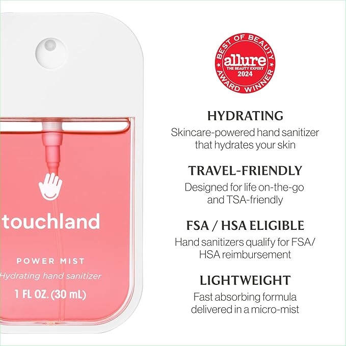 Touchland Sweet Rush – Hydrating Vanilla Velvet Body &amp Hair Fragrance Mist and Wild Watermelon Hand Sanitizer Spray – Travel Size Gift Idea Gift Set