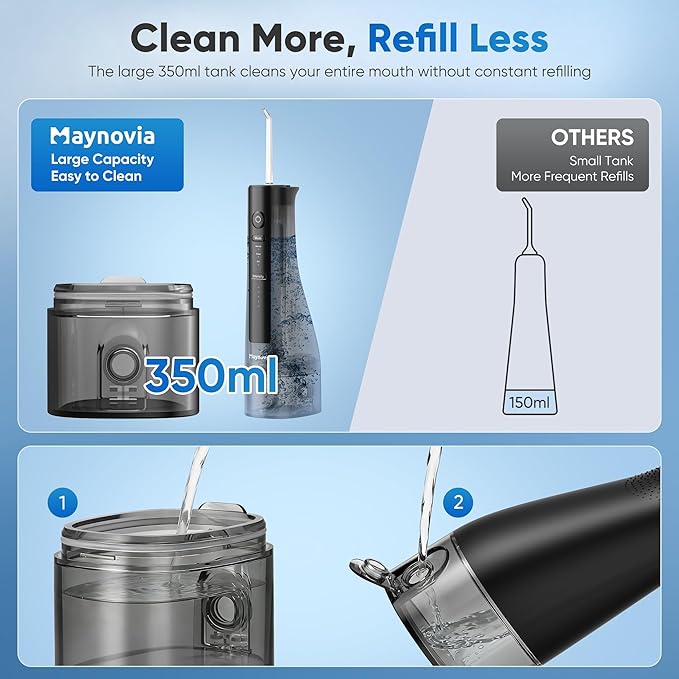Water Flosser Cordless for Teeth Water Pick Oral Irrigator with U Shaped Nozzle 40–150 PSI DIY Mode 350ML Large Tank Rechargeable Portable Dental Flosser for Braces &amp Adults