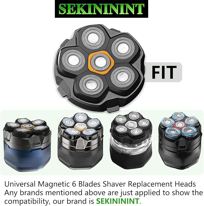 6D Magnetic Replacement Shaving Heads 2PCS Washable for Bald Men's Electric Razors
