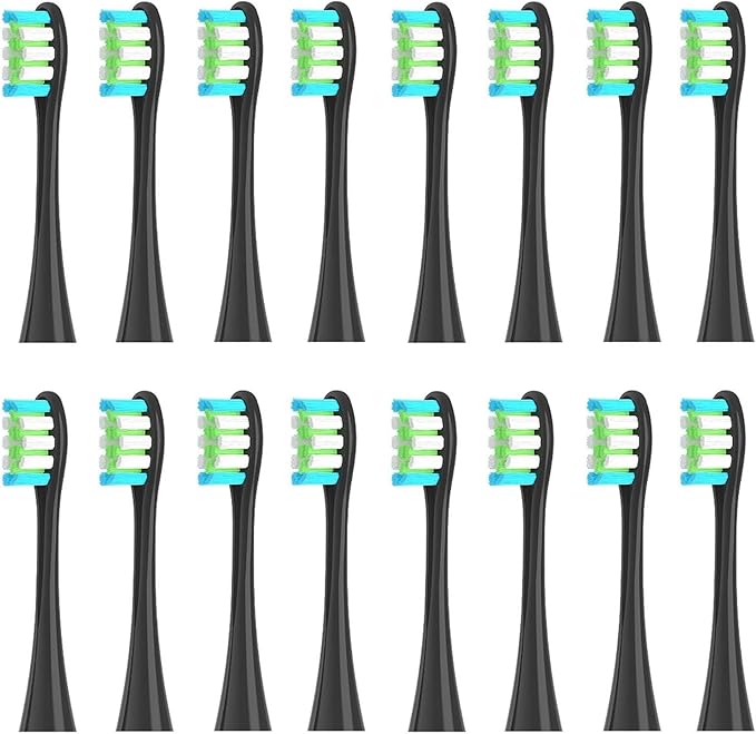 16pcs Replacement Brush HeadsCompatible for X/Pro/ Z1/ SE F1 One PW01/03/05/07/09 P5 Toothbrush(16 Black)
