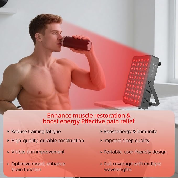 Red Light Therapy Panel for Body and Face 660nm Red 850nm and Near Infrared Panel Built-in Timer 60 LEDs High Power Promote Sleep Improve The Body Relieve Muscle Fatigue（E300-Black)