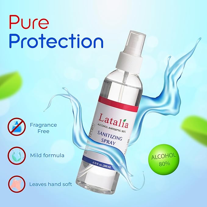 Latalia Unscented Hand Sanitizer Spray Refill Pack of 24 | 6.67 Fl oz with 80% Alcohol Bulk Hand Sanitizer Travel Size | Hand Sanitizing Spray For Quick Dry Hand