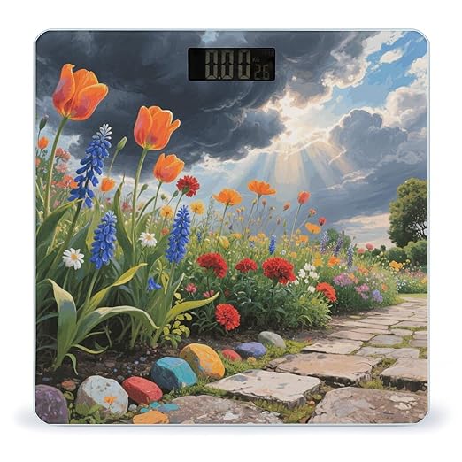 Modern Vintage Floral Weight Scale Large Digital Bathroom Scales with Bright LED Display Non Slip Digital Scale and Step On Fashion Weighing Machine for Body