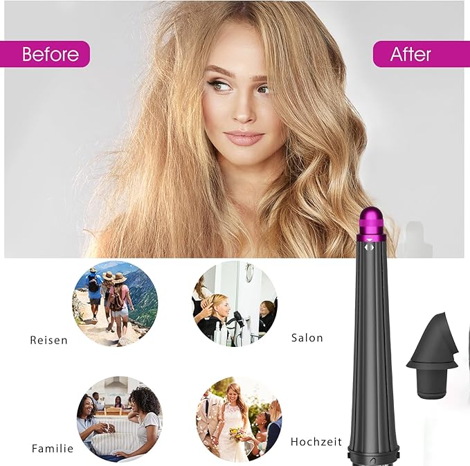 20mm-36mm/0.78-1.4Inch Long Hair Curling Conical Barrel with Adaptor for Dyson Airwrap HD01 HD02 HD03 HD04 HD07 HD08 HD15 HD16 Self-Curling Hair Roller Curlers Attachment Rose