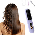 Hair Straightener Brush Rechargeabl Fast Heating Hair Straightener Comb with 3 Temperature &amp LED Display Mini Hair Brush Travel Accessories Beauty (Purple)