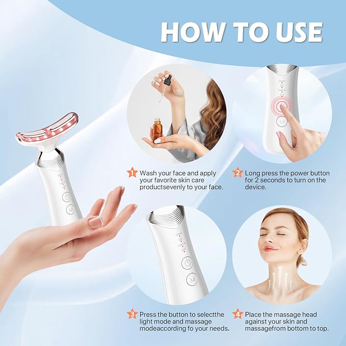 Red Light Therapy for Face and Neck 8-in-1 Led Face Neck Massager for Skin Care