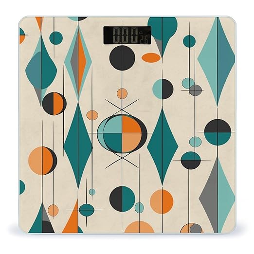 Mid Century Geometric Bathroom Scale Large LCD Backlight Display Digital Scale Rounded Corners Body Scales Automatic Power On/Off Bathroom Scales for Home Bedrooms