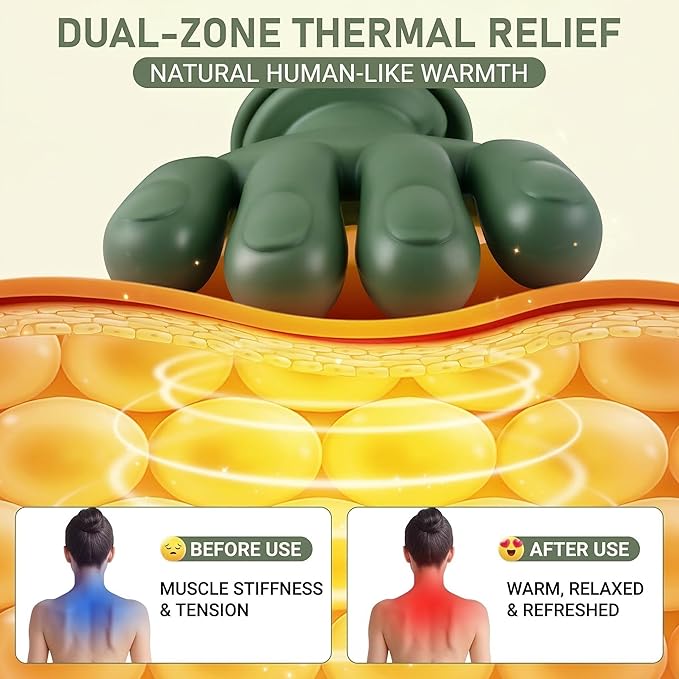 Bionic Neck and Back Massager 2-Level Heated Shiatsu Massager 4D Deep Tissue Kneading MassageSimulated Hand Massage for Pain &amp Muscle Relief (Green)