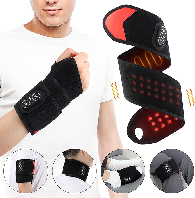 Rechargeable Adjustable Electric Wrist Massager Cordless Wrist Heating Pad Massager Muscle Stimulator with 8 Modes 30 Intensity Wrists Tendon Heating Pad for Hand Relaxing (B2)