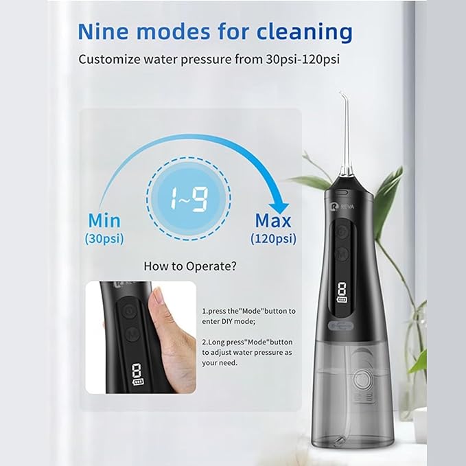Professional Water Dental Flosser for Teeth &amp Braces - 9 Modes Cordless Oral Irrigator 350ML Large Reservoir 360° Nozzle IPX7 Waterproof Rechargeable Dental Floss Tool (M131 - White)