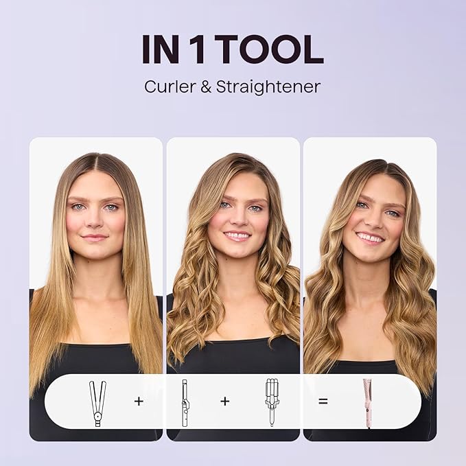 Wavytalk Airflow Styler Whirlwind Curl Hair Straightener and Curler 2 in 1 Upgraded Curling Iron &amp Flat Iron Achieve One Pass Curl Less Damage to Hair