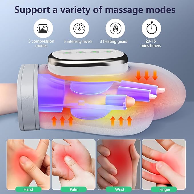 Hand Massager with Heat and Compression For Arthritis and Carpal Tunnel Wrist Warmer Finger Massagers Kneading Rollers Electric Cordless Portable Vibrating Gloves Unique Gift Ideas for Women Men
