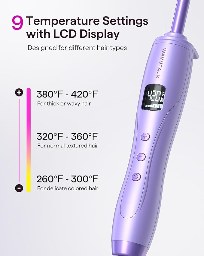 Wavytalk 3/8 Inch Small Curling Iron Curling Wand for Short &amp Long Hair Ceramic Small Barrel Curling Iron with Adjustable Temperature Include Heat Resistant Glove (Purple)