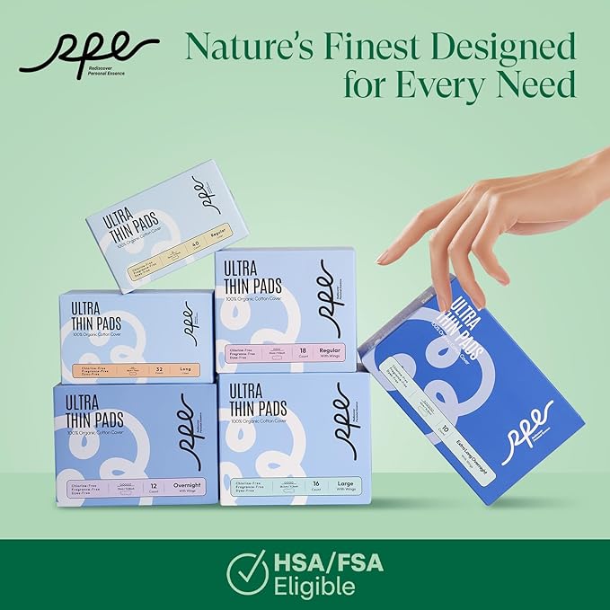 Organic Feminine Care Bundle: Large pH-Balanced Wipes &amp Ultra-Thin Absorbent Sanitary Pads for Women 10ct Wipes + (Regular Size 3 108 Count)