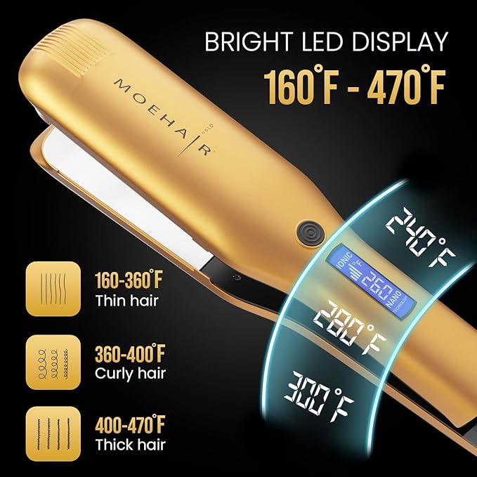 MOEHAIR Professional Titanium Ionic Flat Iron Hair Straightener for Straightening Waving Curling &amp Flip | 1.5 Ceramic Floating Plates | Adjustable Temperature | Auto Shut Off | for All Hair Ty