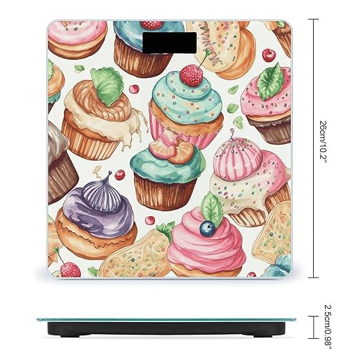 Cupcakes Donuts Muffins Sugar Bathroom Scale for Body Weight Bathroom Weighing Scale with Backlit LCD Display Highly Accurate Measures Weight Up to 180kg