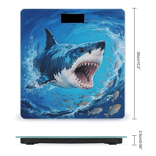 Fiercely Shark Bathroom Scale for Body Weight Bathroom Digital Electronic Weighing Scale with Back Lit LED Display Sturdy Tempered Glass Weight Watchers Scales 400lb