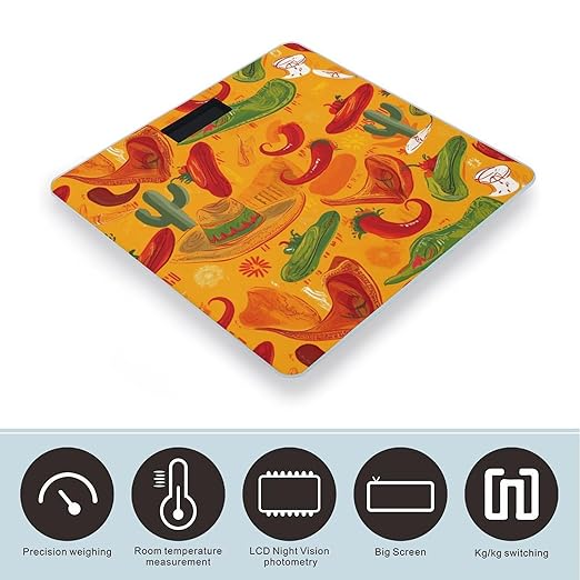 Cactus Hat and Chili Pepper Bathroom Scale for Body Weight Bathroom Digital Electronic Weighing Scale with Back Lit LED Display Sturdy Tempered Glass Weight Watchers Scales 400lb